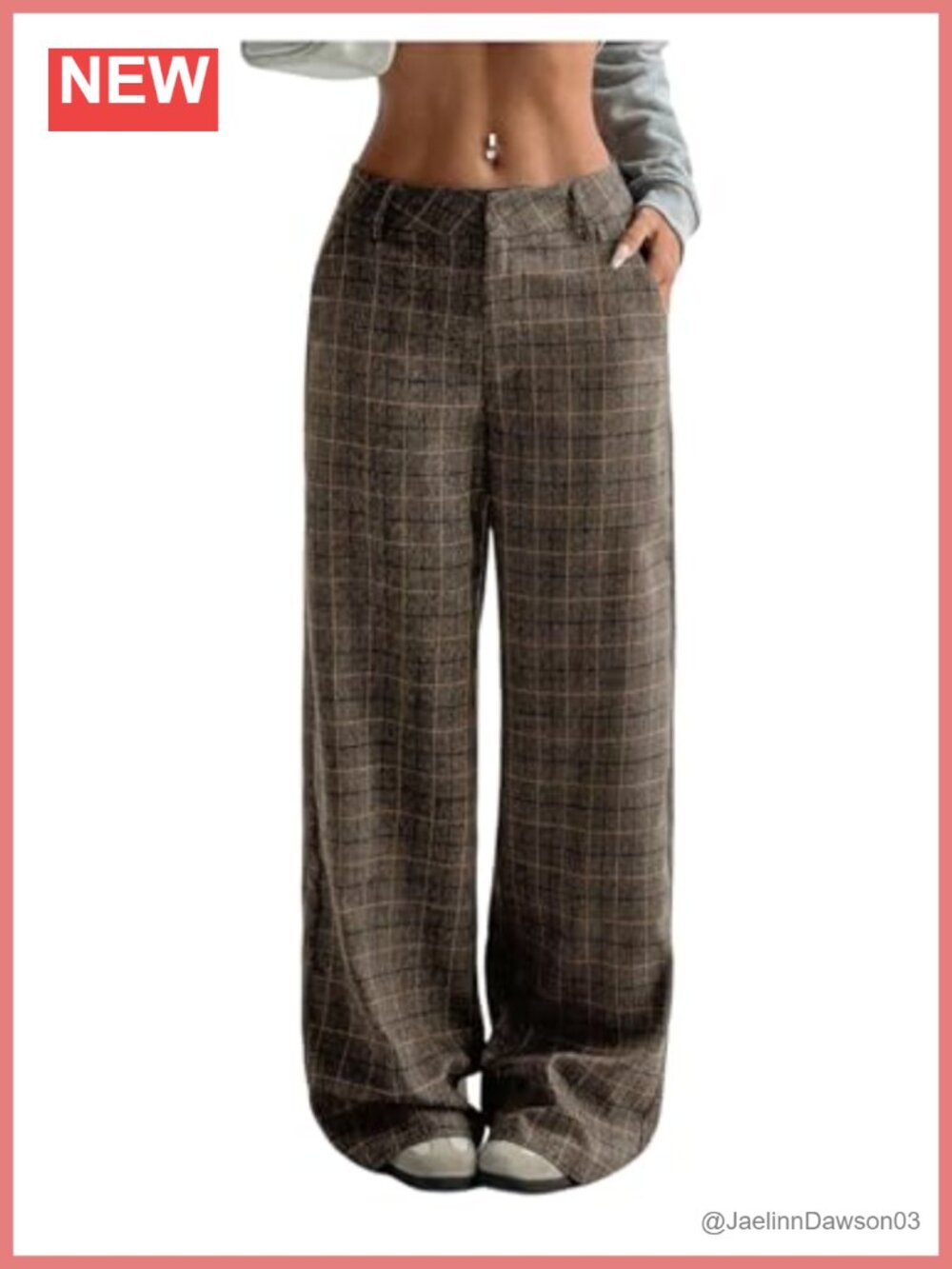 Plaid Low Rise Wide Leg Trousers with Pockets